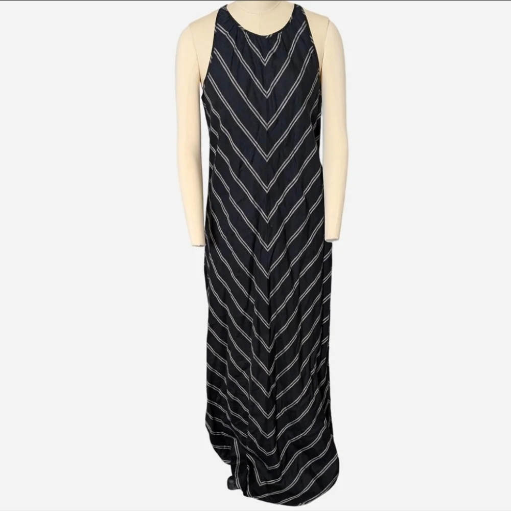 J. Crew Black and White Chevron Linen Maxi Dress Size‎ 4